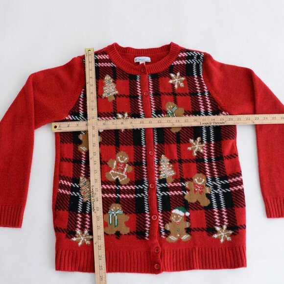 Vintage Kim Rogers Red Black Gingerbread Christmas Button Up Cardigan Sweater L - Picture 4 of 11